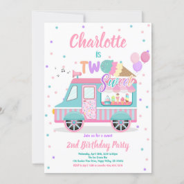 Invitación Camión helado dos Fiestas dulces de segundo cumple
