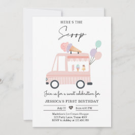 Invitación Camión helado primer cumpleaños Invitar a Scoop ro