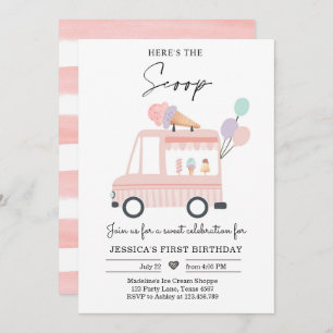 Invitación Camión helado primer cumpleaños Invitar a Scoop ro