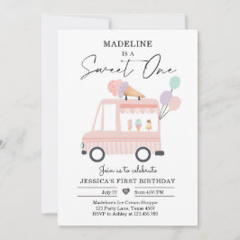 Invitación Camión helado primer cumpleaños Invitar dulce rosa
