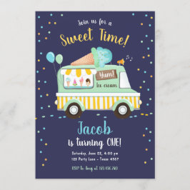 Invitación Camión Helado Sweet Time Boy Mint Blue Birday