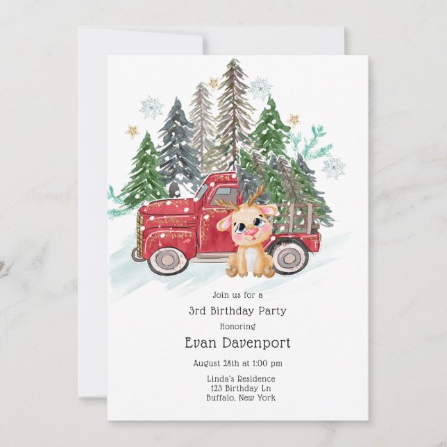 Invitación Camión invernal y fiesta de cumpleaños de Baby Rud (Anverso)