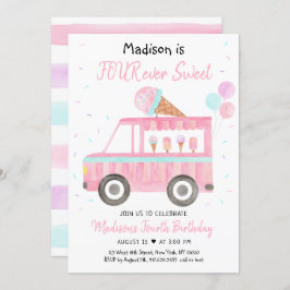 Invitación Camión moderno con crema de hielo CUATRO cumpleaño