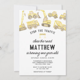Invitación Camión moderno de construcción primer cumpleaños