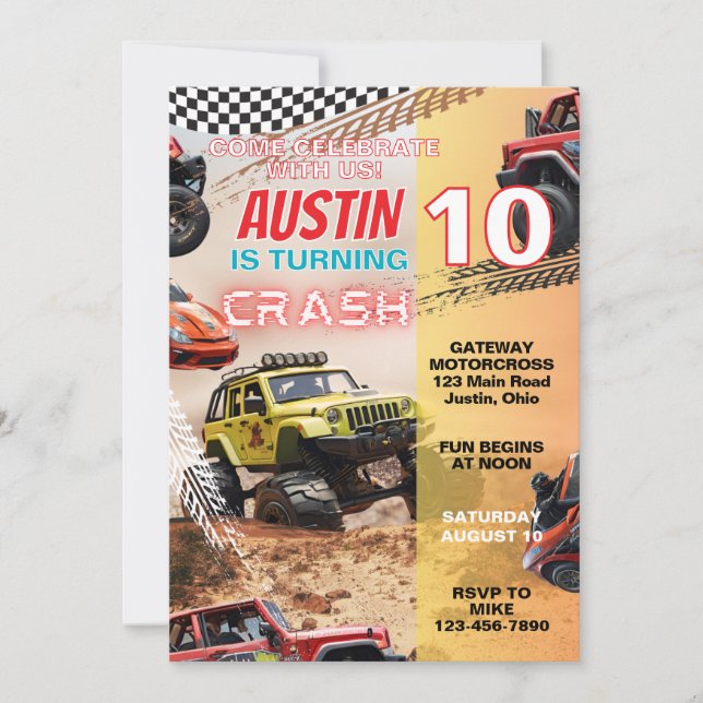 Invitación Camión Monster Boys Cualquier Cumpleaños de Edad (Anverso)