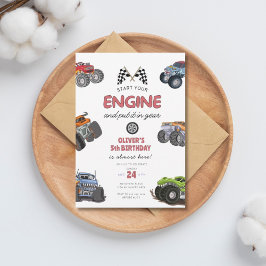Invitación Camión monstruo, arranca tu motor niño cumpleaños