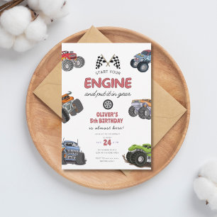 Invitación Camión monstruo, arranca tu motor niño cumpleaños 