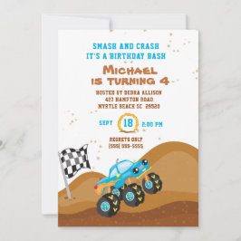 Invitación Camión Monstruo Azul 4ª Carreras de cumpleaños