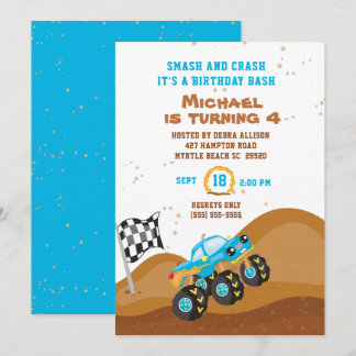 Invitación Camión Monstruo Azul 4ª Carreras de cumpleaños