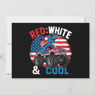 Invitación Camión Monstruo Dinosaurio Dino Bandera 4 de Julio