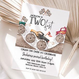 Invitación Camión Monstruo DOS RÁPIDO cumpleaños infantil 2do