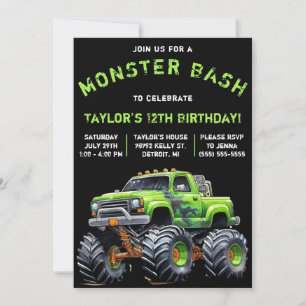 Invitación Camión monstruo, fiesta de cumpleaños de Monster B
