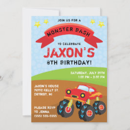 Invitación Camión monstruo, fiesta de cumpleaños de Monster B