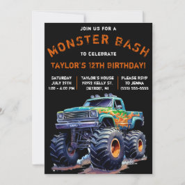 Invitación Camión monstruo, fiesta de cumpleaños de Monster B
