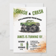 Camión Monstruo Smash & Crash Acuarela Cumpleaños