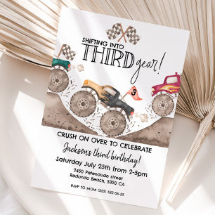 Invitación Camión Monstruo THIRD Gear cumpleaños 3 niños