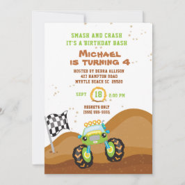 Invitación Camión Monstruo Verde 4ª Carreras de cumpleaños