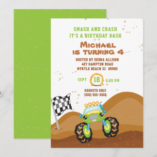 Invitación Camión Monstruo Verde 4ª Carreras de cumpleaños