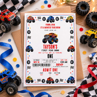 Invitación Camión Monstruo Vroom Zoom Boom | Fiesta de 1er Cu