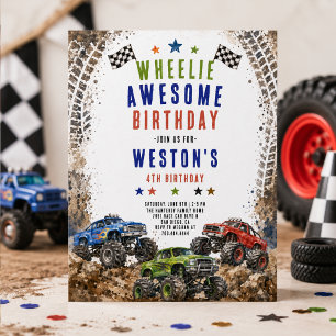 Invitación Camión monstruo Wheelie impresionante para niño de