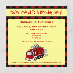 Invitación Camión motor de bomberos y Fiesta de cumpleaños de