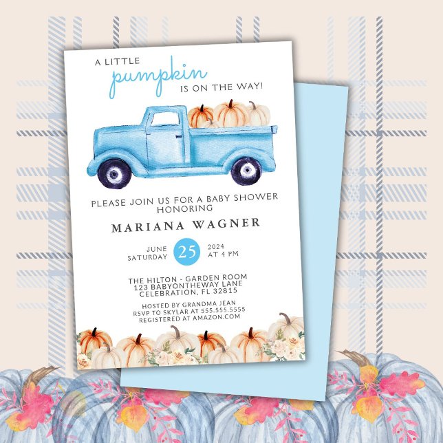 Invitación Camión Pequeño Calabaza Azul Niño Baby Shower (Subido por el creador)