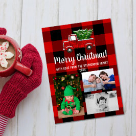 Invitación Camión Rojo Cute Rustic Navidades Familia 3 Foto