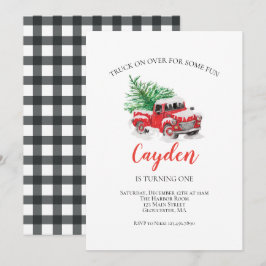 Invitación Camión Rojo de Invierno Cumpleaños Uno