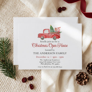 Invitación Camión rojo de Navidad en acuarela Fiesta de inaug