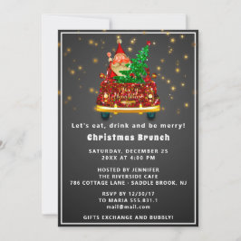 Invitación Camión Rojo Feliz Brunch Navidad Cena Santa Fun