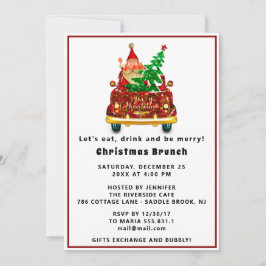 Invitación Camión Rojo Feliz Navidad Brunch Cena Santa