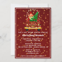 Invitación Camión Rojo Merry Árbol de Navidad Brunch Borgoña