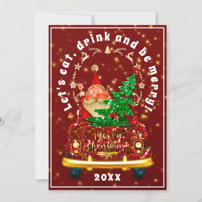 Invitación Camión Rojo Merry Árbol de Navidad Brunch Borgoña (Reverso)