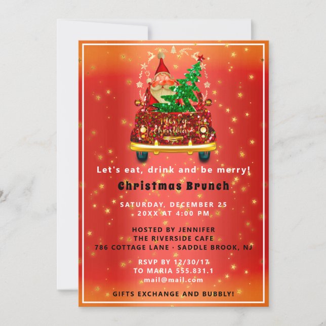 Invitación Camión rojo Merry Árbol de Navidad Brunch Cena roj (Anverso)