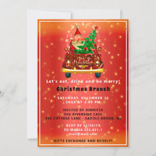 Invitación Camión rojo Merry Árbol de Navidad Brunch Cena roj