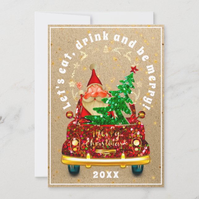Invitación Camión Rojo Merry Christmas Tree Brunch Dinner Kra (Reverso)