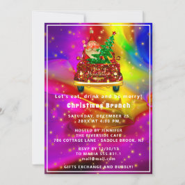 Invitación Camión Rojo Merry Christmas Tree Brunch Holographi