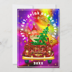 Invitación Camión Rojo Merry Christmas Tree Brunch Holographi