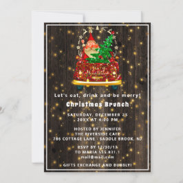 Invitación Camión Rojo Merry Christmas Tree Brunch Madera