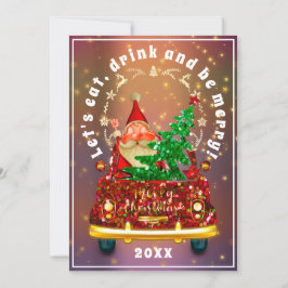 Invitación Camión rojo Merry Rosa de brunch de árbol de Navid