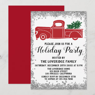 Invitación Camión Rojo Navidad Árbol Navidad Fiesta Navideña 