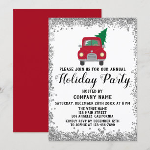 Invitación Camión Rojo Navidad Empresa de Árbol Fiesta de Nav