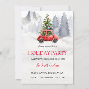 Invitación Camión Rojo navidades, Montañas Snowy