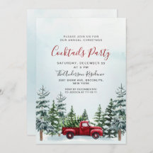 Camión Rojo Pine Trees Navidad Fiesta de cócteles