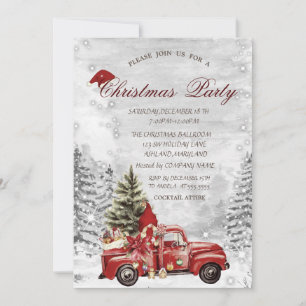 Invitación Camión Rojo Pino Gnomo Bosque Navidad Navidad