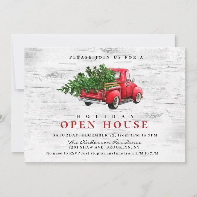 Invitación Camión Rojo Retro Navidades Birch HOLIDAY OPUESTA  (Anverso)
