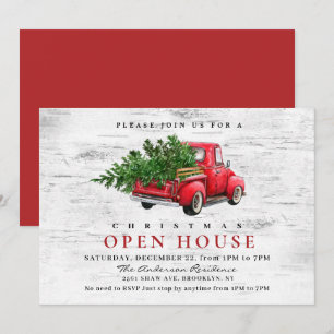 Invitación Camión Rojo Retro Navidades Birch HOLIDAY OPUESTA