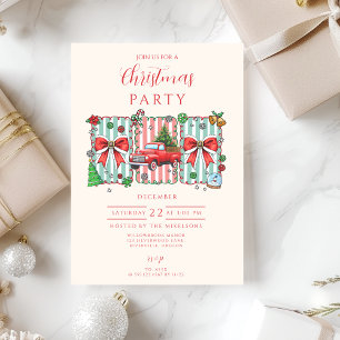 Invitación Camión Rojo Vintage de Navidad