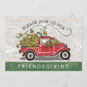 Invitación Camión Rojo Vintage Friendster Floral