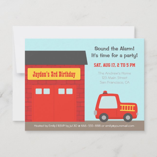Invitación Camión rojo y fiesta de cumpleaños de los chicos d (Anverso)